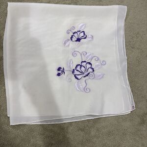 Vintage Crepe De Chine Hand Rolled Scarf Purple Flowers